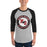 Man wearing North Shore High School Mustangs Unisex 3/4 Sleeve Raglan T-shirt 216