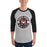 Man wearing North Shore High School Mustangs Unisex 3/4 Sleeve Raglan T-shirt 203