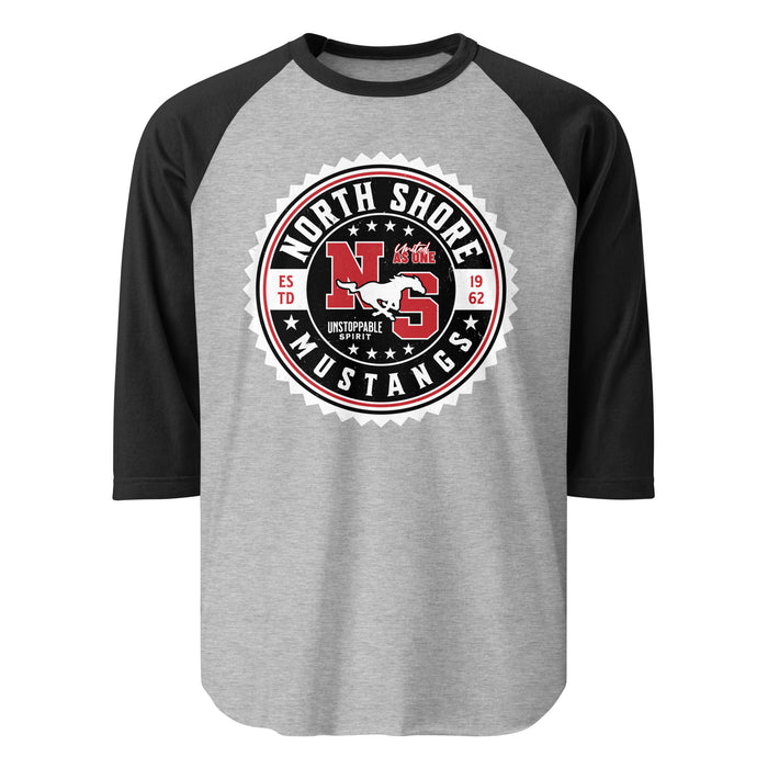 North Shore High School Mustangs Unisex 3/4 Sleeve Raglan T-shirt 203