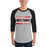 Man wearing North Shore High School Mustangs Unisex 3/4 Sleeve Raglan T-shirt 098