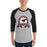 Man wearing North Shore High School Mustangs Unisex 3/4 Sleeve Raglan T-shirt 212