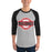 Man wearing North Shore High School Mustangs Unisex 3/4 Sleeve Raglan T-shirt 011