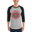 Man wearing North Shore High School Mustangs Unisex 3/4 Sleeve Raglan T-shirt 224