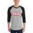 Man wearing Odessa High School Bronchos Unisex 3/4 sleeve Raglan T-shirt 202