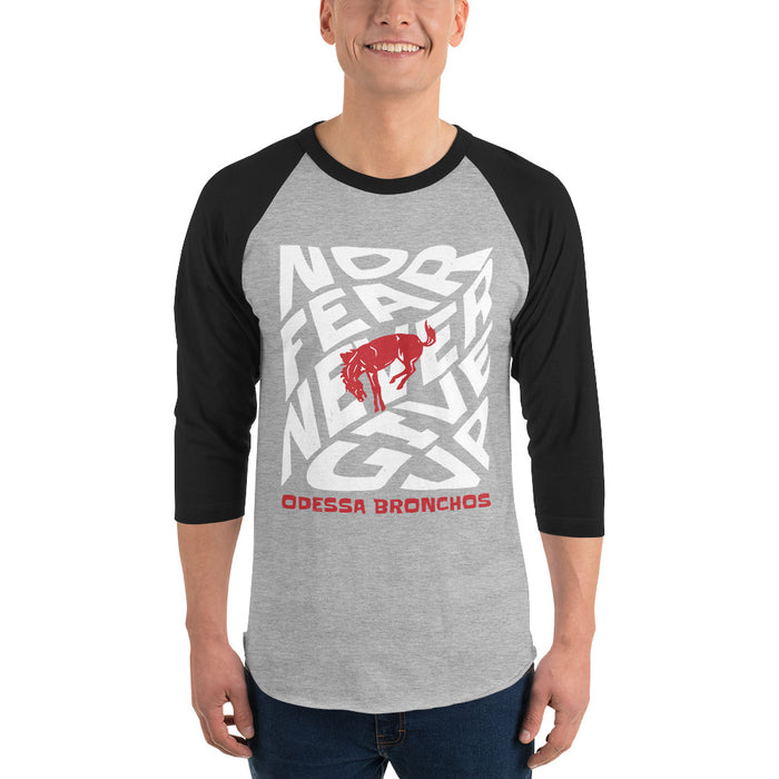 Man wearing Odessa High School Bronchos Unisex 3/4 sleeve Raglan T-shirt 236