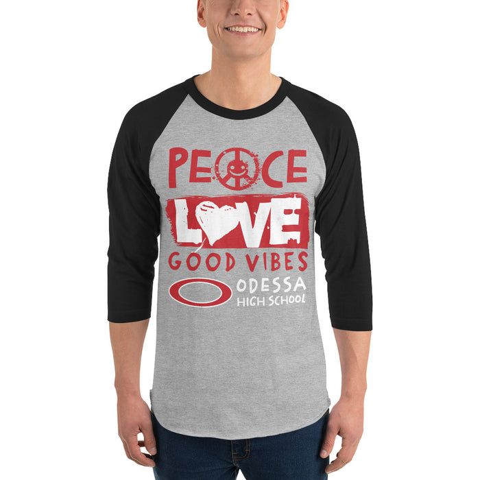 Man wearing Odessa High School Bronchos Unisex 3/4 sleeve Raglan T-shirt 240