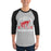 Man wearing Odessa High School Bronchos Unisex 3/4 sleeve Raglan T-shirt 208