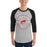 Man wearing Odessa High School Bronchos Unisex 3/4 sleeve Raglan T-shirt 201