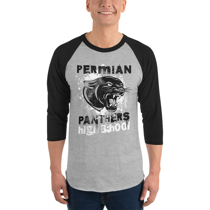 Man wearing Permian High School Panthers Unisex 3/4 sleeve Raglan T-shirt 205