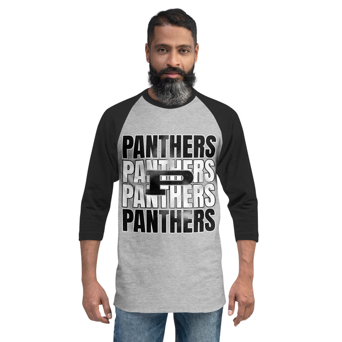 Front view of Permian High School Panthers Unisex 3/4 sleeve Raglan T-shirt 233