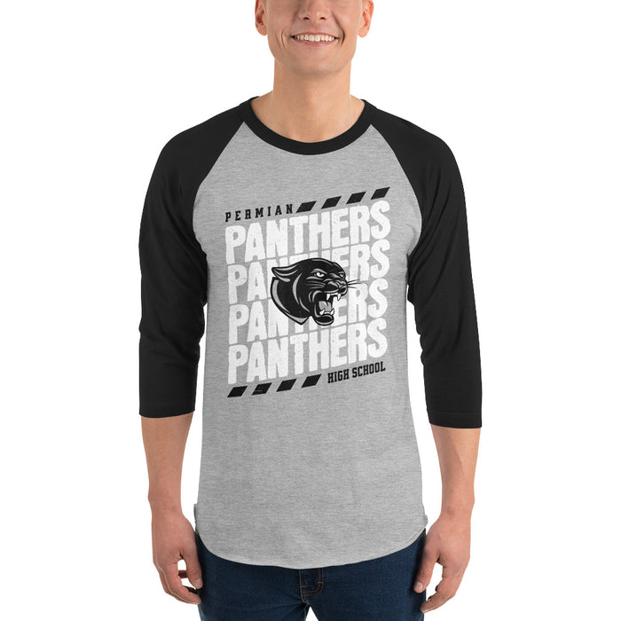 Man wearing Permian High School Panthers Unisex 3/4 sleeve Raglan T-shirt 223