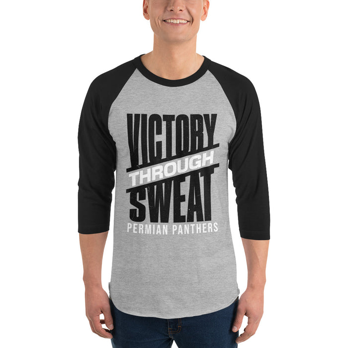 Man wearing Permian High School Panthers Unisex 3/4 sleeve Raglan T-shirt 241