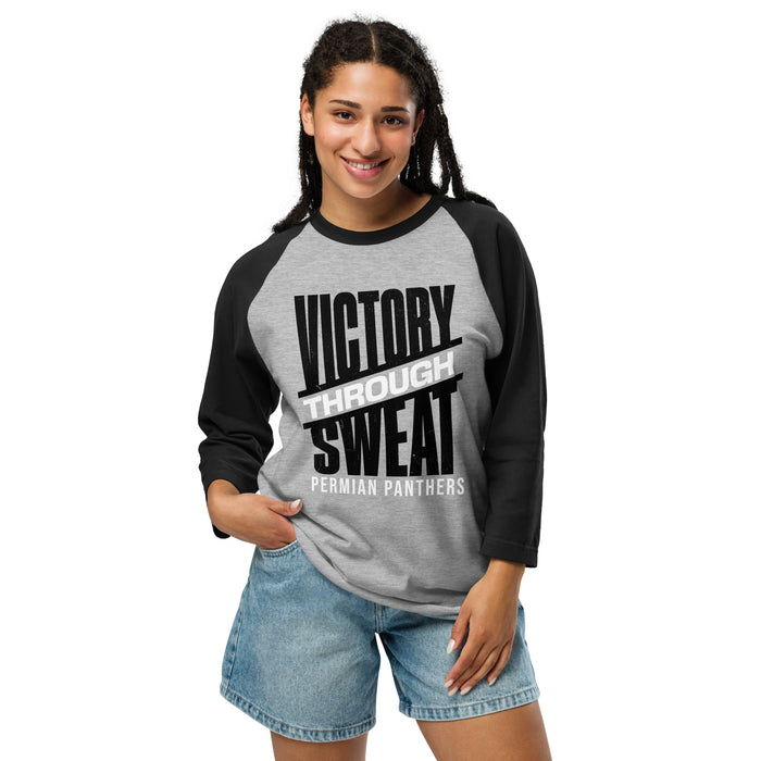 PWoman wearing Permian High School Panthers Unisex 3/4 sleeve Raglan T-shirt 241