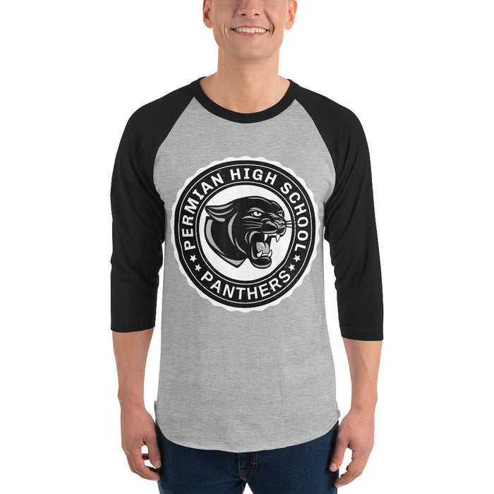 Man wearing Permian High School Panthers Unisex 3/4 sleeve Raglan T-shirt 216