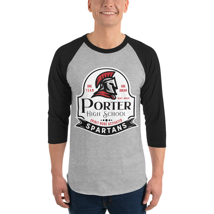 Man wearing Porter High School Spartans Unisex 3/4 Sleeve Raglan T-shirt 219