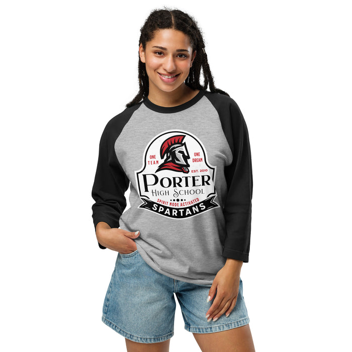 Woman wearing Porter High School Spartans Unisex 3/4 Sleeve Raglan T-shirt 219