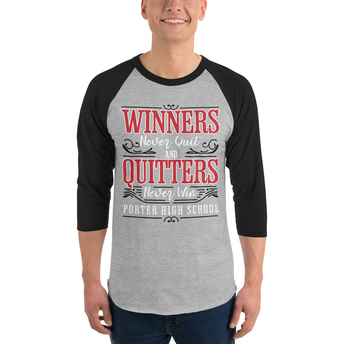 Man wearing Porter High School Spartans Unisex 3/4 Sleeve Raglan T-shirt 237