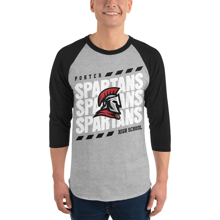 Man wearing Porter High School Spartans Unisex 3/4 Sleeve Raglan T-shirt 223