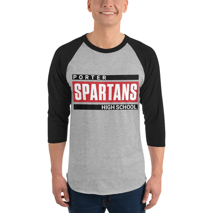 Man wearing Porter High School Spartans Unisex 3/4 Sleeve Raglan T-shirt 098