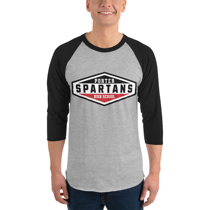 Man wearing Porter High School Spartans Unisex 3/4 Sleeve Raglan T-shirt 009