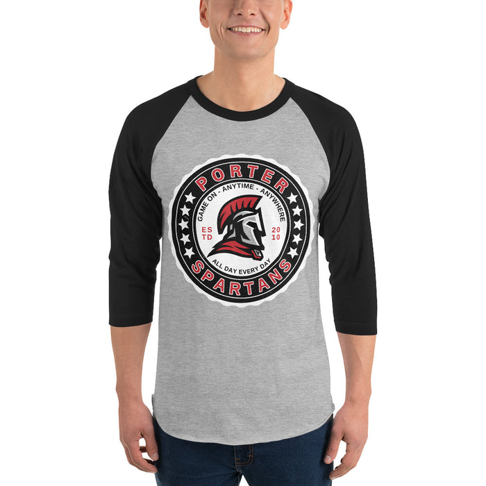 Man wearing Porter High School Spartans Unisex 3/4 Sleeve Raglan T-shirt 216