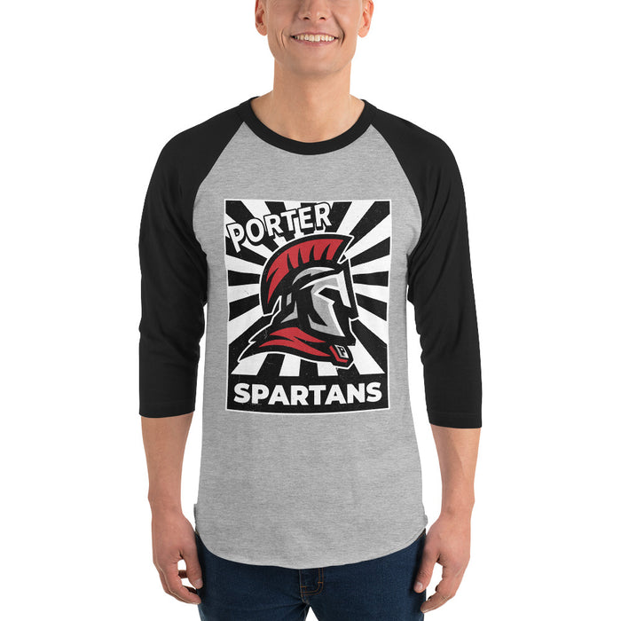 Man wearing Porter High School Spartans Unisex 3/4 Sleeve Raglan T-shirt 226
