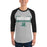 Man wearing Reagan High School Rattlers Unisex 3/4 sleeve Raglan T-shirt 049