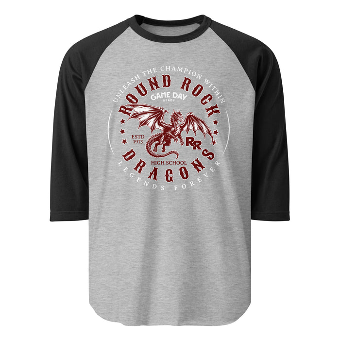 Round Rock High School Dragons Unisex 3/4 sleeve Raglan T-shirt 214