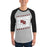 Man wearing Round Rock High School Dragons Unisex 3/4 sleeve Raglan T-shirt 223