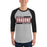 Man wearing Round Rock High School Dragons Unisex 3/4 sleeve Raglan T-shirt 098