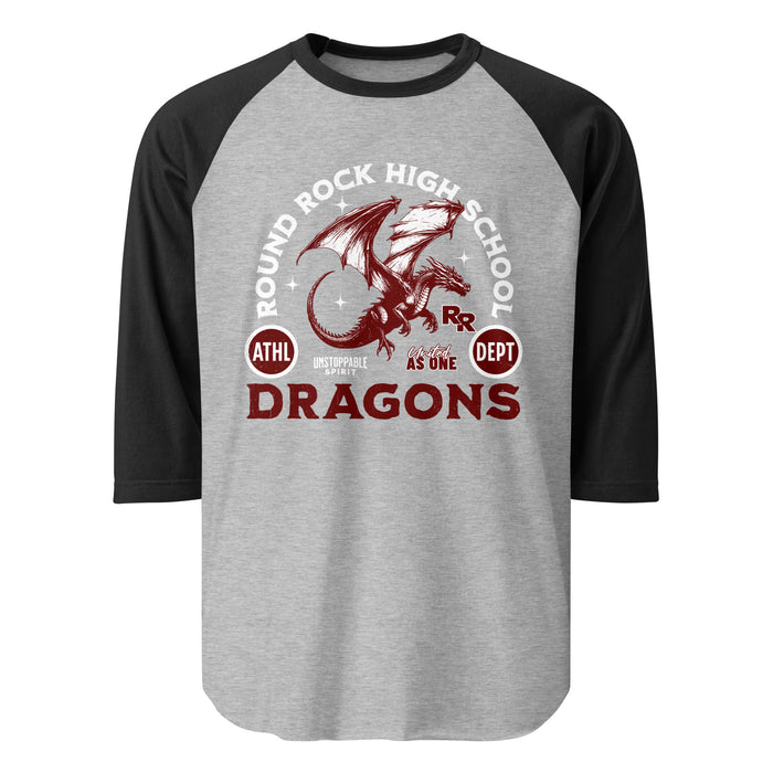 Round Rock High School Dragons Unisex 3/4 sleeve Raglan T-shirt 208