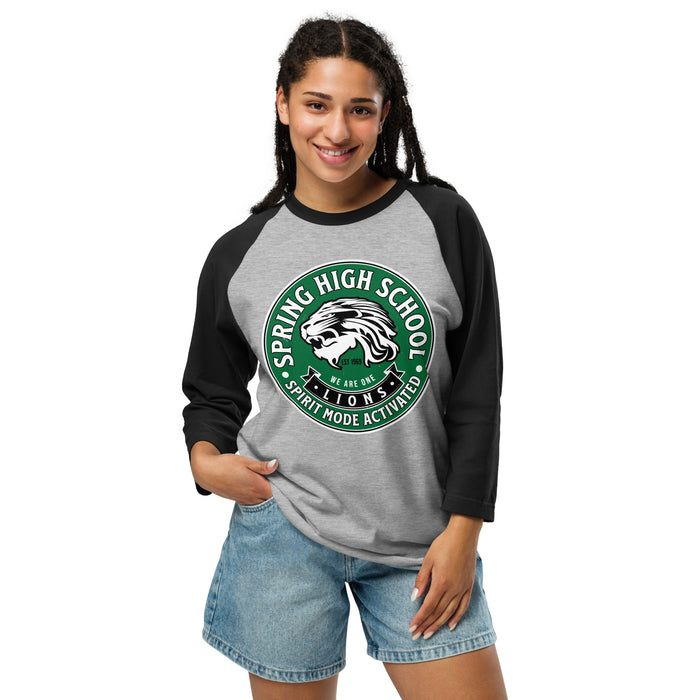 Woman wearing Spring High School Lions Unisex 3/4 Sleeve Raglan T-shirt 215A