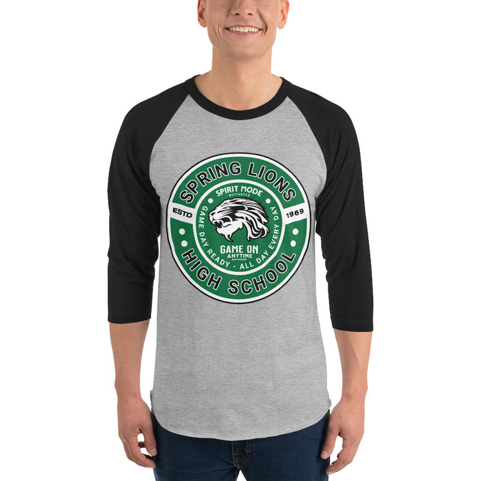 Man wearing Spring High School Lions Unisex 3/4 Sleeve Raglan T-shirt 239A