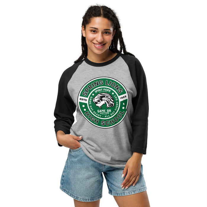 Woman wearing Spring High School Lions Unisex 3/4 Sleeve Raglan T-shirt 239A