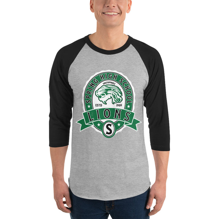 Man wearing Spring High School Lions Unisex 3/4 Sleeve Raglan T-shirt 212A