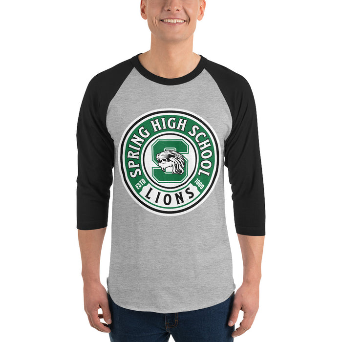 Man wearing Spring High School Lions Unisex 3/4 Sleeve Raglan T-shirt 220A