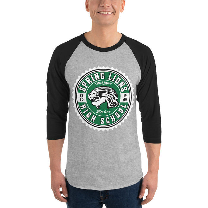 Man wearing Spring High School Lions Unisex 3/4 Sleeve Raglan T-shirt 203A