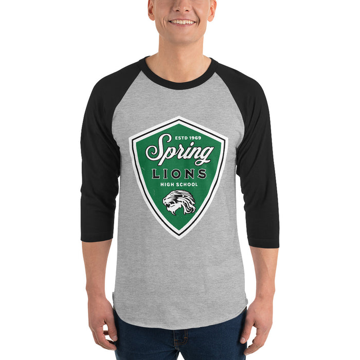 Man wearing Spring High School Lions Unisex 3/4 Sleeve Raglan T-shirt 225A