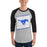 Man wearing Taylor High School Mustangs Unisex 3/4 sleeve Raglan T-shirt 223