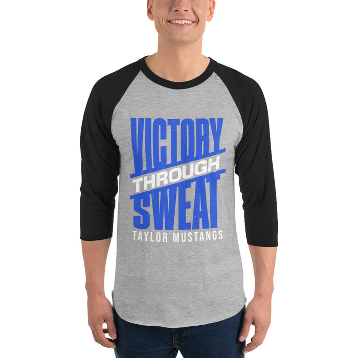 Man wearing Taylor High School Mustangs Unisex 3/4 sleeve Raglan T-shirt 241