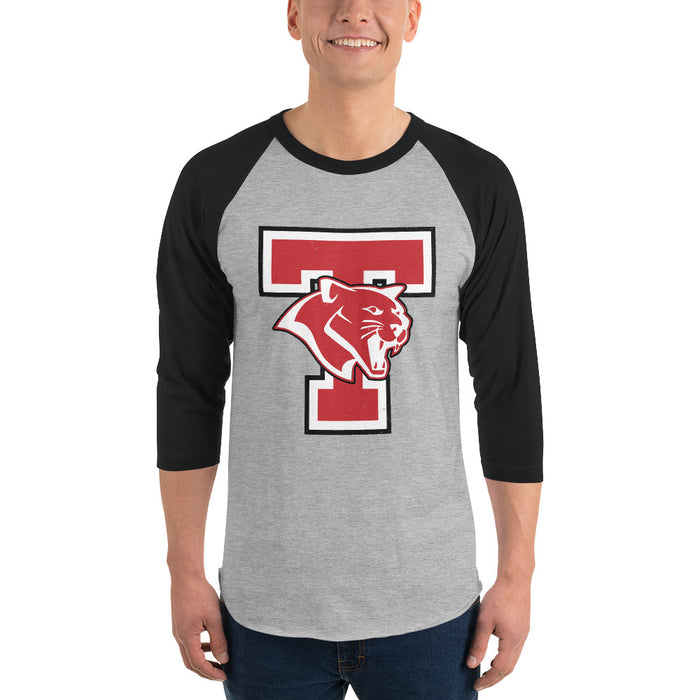 Man wearing Tomball High School Cougars Unisex 3/4 sleeve Raglan T-shirt 200