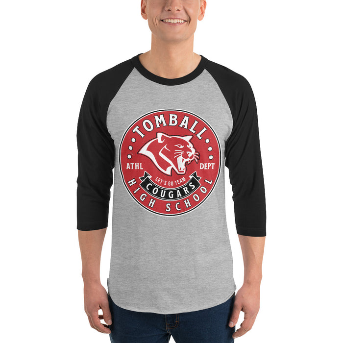 Man wearing Tomball High School Cougars Unisex 3/4 sleeve Raglan T-shirt 215