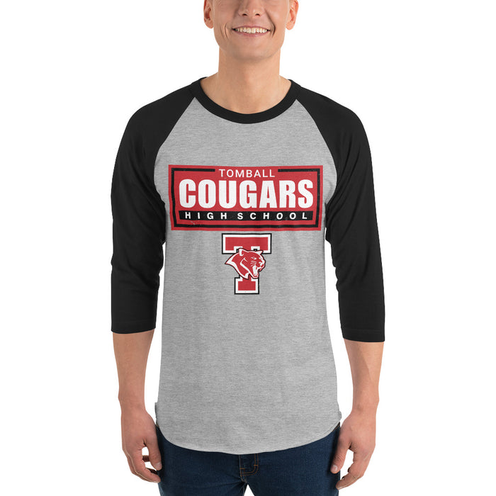 Man wearing Tomball High School Cougars Unisex 3/4 sleeve Raglan T-shirt 049