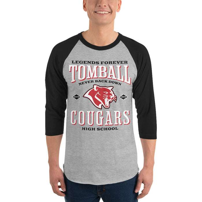 Man wearing Tomball High School Cougars Unisex 3/4 sleeve Raglan T-shirt 230