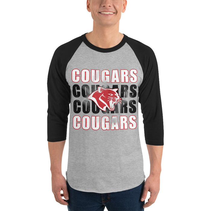 Man wearing Tomball High School Cougars Unisex 3/4 sleeve Raglan T-shirt 233