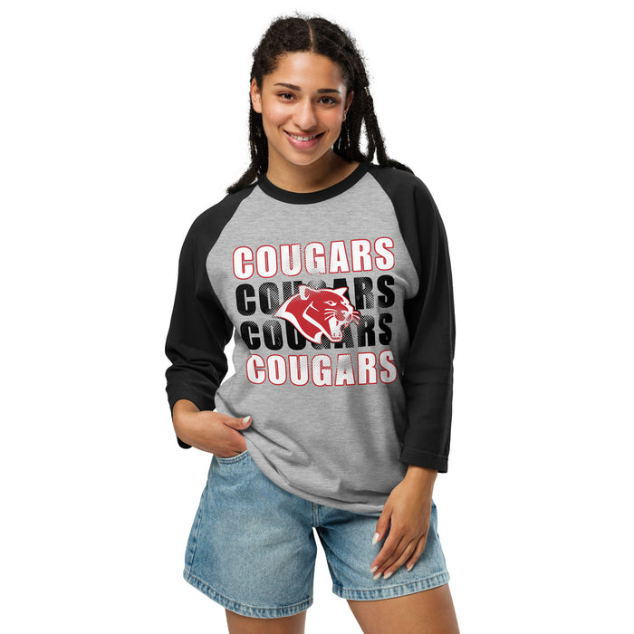 Woman wearing Tomball High School Cougars Unisex 3/4 sleeve Raglan T-shirt 233