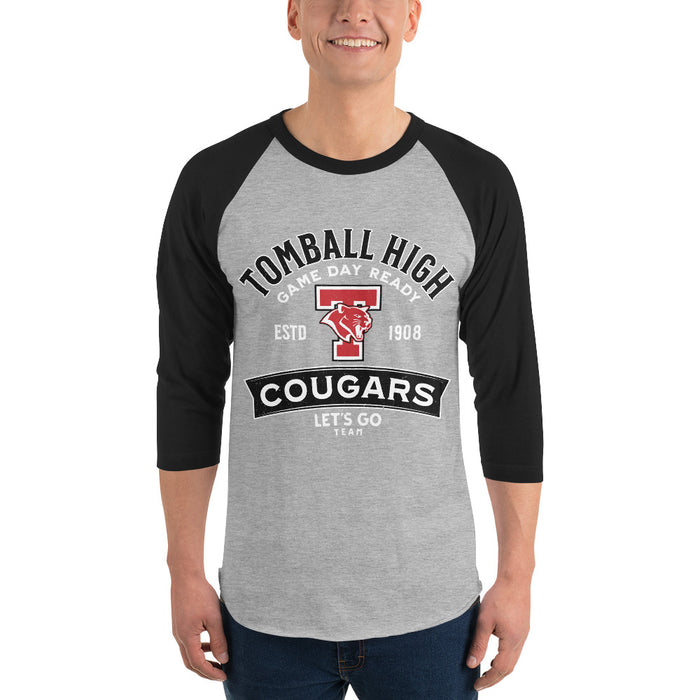 Man wearing Tomball High School Cougars Unisex 3/4 sleeve Raglan T-shirt 221