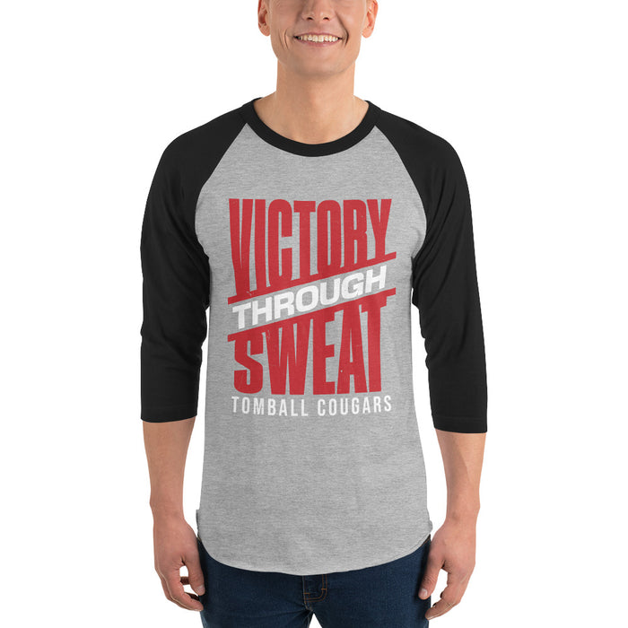 Man wearing Tomball High School Cougars Unisex 3/4 sleeve Raglan T-shirt 241