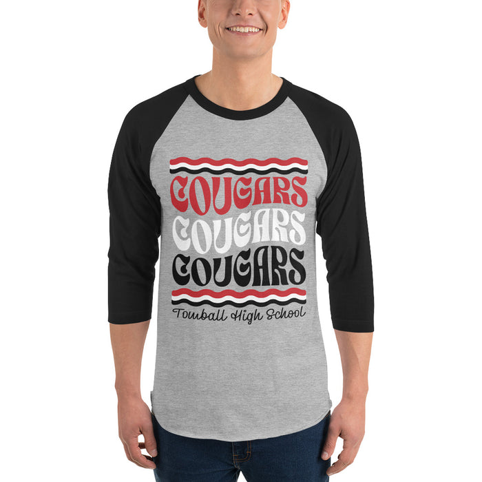 Man wearing Tomball High School Cougars Unisex 3/4 sleeve Raglan T-shirt 227