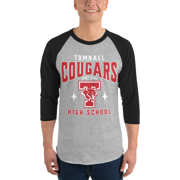 Man wearing Tomball High School Cougars Unisex 3/4 sleeve Raglan T-shirt 213